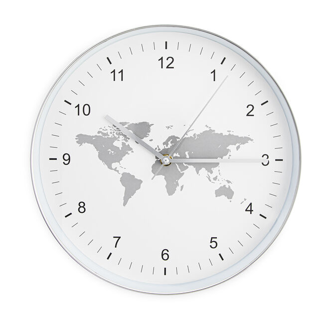 Grey World Map Clock 12" 